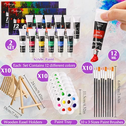 Ctosree 72 Pcs Natural Scenery Paint and Sip Kit for Adults 8'' x 10'' Pre Drawn Canvas for Painting DIY Pre Printed Canvas for Party Favor Afro Acrylic Painting Kit Wood Easel Brushes Bulk - style: Natural Scenery