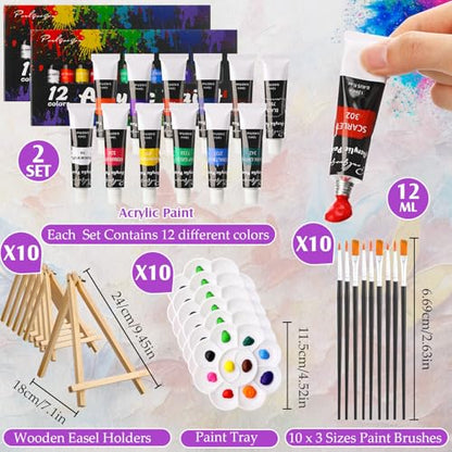 Ctosree 72 Pcs Natural Scenery Paint and Sip Kit for Adults 8'' x 10'' Pre Drawn Canvas for Painting DIY Pre Printed Canvas for Party Favor Afro Acrylic Painting Kit Wood Easel Brushes Bulk - style: Natural Scenery