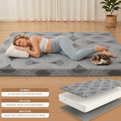 Japanese Floor Mattress,3.5" Thicken Futon Mattress Tatami Mat Full | with Non-Slip Bottom,Removable Washable Cover,Foldable Mattress Tatami Mat Sleeping Pad,Grey Geometric,(80’‘x48'') - color: Ma1-grey Geometric, size: Full (80" X 48")