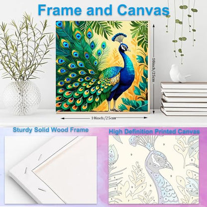 Artunion Framed Paint by Numbers Kit for Adults Beginners & Kids Ages 8-12,Colorful Peacock Paint by Number with Frame,Bird Animals Paint by Numbers Kit on Canvas 10 * 10 Inch Without Easel - color: ZXT-323-F