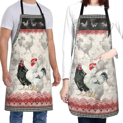 Artist Painting Apron with 2 Pockets Painters Art Aprons Gifts for Women Men - color: Buffalo Plaid Rooster