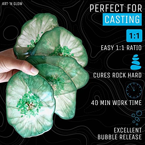 Crystal Clear Epoxy Resin 1 Gallon - Food Safe, UV Resistant, Bubble Free | Casting & coating epoxy resin for jewelry, coasters, molds, art, wood & more. Bubble-free, low odor, USA based business - size: 1 Gallon