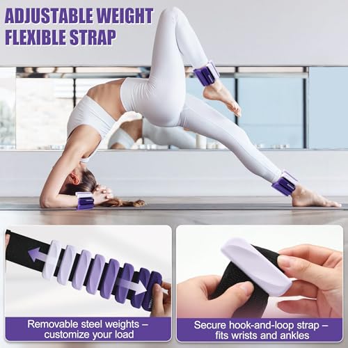 Ankle Wrist Weights for Women 2lbs/4lbs Pairs Adjustable Silicone Weights - color: Gradient Purple, size: 2 lbs Pair (1 lb Each)