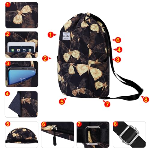 XEYOU Drawstring Backpack Bag Sport Gym Sackpack Beach Cinch Bag | Lightweight Swimming Bag, Water-Resistant Fabric, Travel Daypack for Women and Men - color: Butterfly