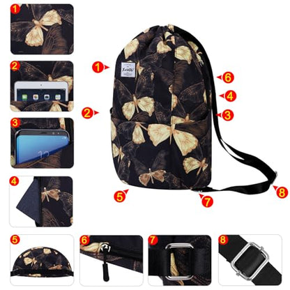 XEYOU Drawstring Backpack Bag Sport Gym Sackpack Beach Cinch Bag | Lightweight Swimming Bag, Water-Resistant Fabric, Travel Daypack for Women and Men - color: Butterfly