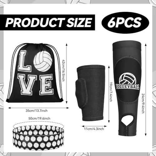 6 Pcs Volleyball Knee Pad and Arm Sleeve Volleyball Accessories Protection Equipment Stuff Forearm Elbow Sleeve Wrist Guard with Protection Pad and Thumb Hole for Women Men Training - color: Black, size: Small