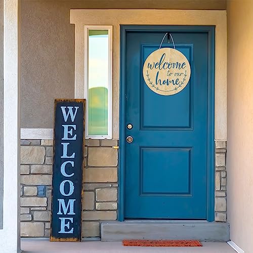 Kigley 16 Pcs Welcome Stencils for Painting on Wood 12" Large Round Letters Door mat Stencils Templates Farmhouse Paint Stencil for Wood Door Hanger Sign Reusable(Welcome)