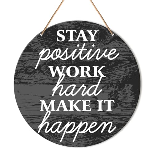 Muktoujaumai Gym Motivation Signs Wall Decor, Home Inspirational Hanging Signs, Rustic Decorations for Office, Fitness, Workout Room, Stay Positive Work Hard - color: Y4