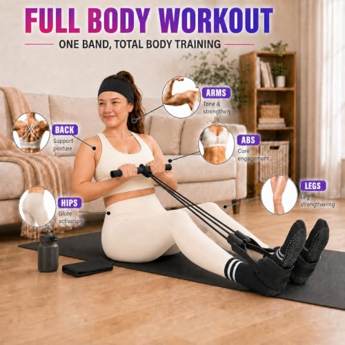 Pedal Resistance Band, Stitched Anti-Snap Elastic Pull Rope Fitness Equipment, 3-in-1 Home Workout Exercise Bands Set with Pilates Grip Socks & Headband - color: Black, size: 55LB