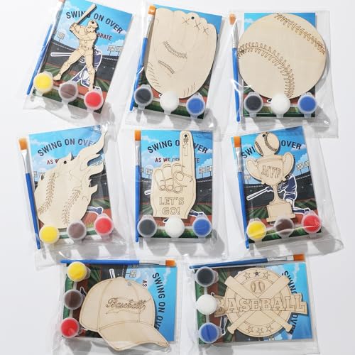 Saypacck 24 Pcs Baseball Party Favors Wooden Paint Craft Kits | Baseball Themed Craft Kit for Kids Birthday Party, Goodie Bags Fillers, Thank You Gifts, Paints Brushes Included - style: Sport Theme