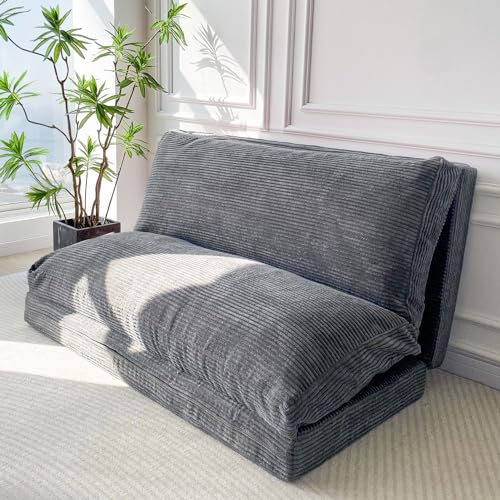 MAXYOYO Folding Sofa Bed, Extra Thick and Long Floor Sofa Convertible Chair with Washable Cover, Floor Couch Lounge Bean Bag Bed for Living Room, Dark Grey, 30x91 Inch - color: Dark Grey, size: Classic Single