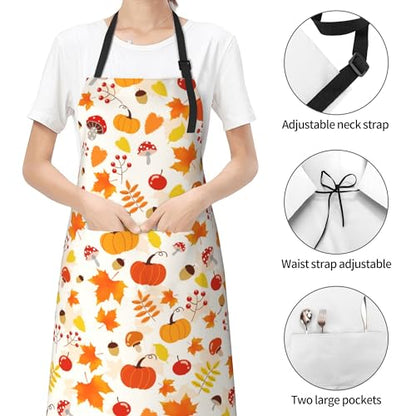 Artist Painting Apron with 2 Pockets Painters Art Aprons Gifts for Women Men - color: Fall Pumpkin With Maple Leaves