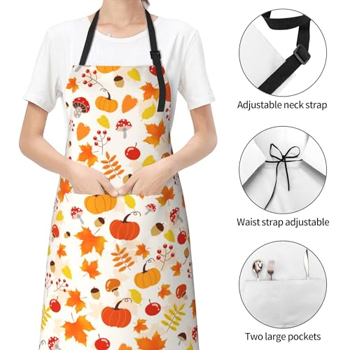 Artist Painting Apron with 2 Pockets Painters Art Aprons Gifts for Women Men - color: Fall Pumpkin With Maple Leaves