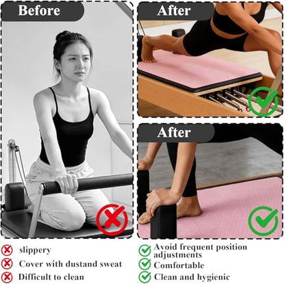 QCWN Non-Slip Pilates Reformer Mat Cover, 39" x 24" Pilates Machine Towel with Headrest Cutout, 0.8mm Sweat-Wicking Micro-Suede Foldable Mat for Female Pilates Enthusiast Exercise Matfor Pilate Training Yoga - color: Pink