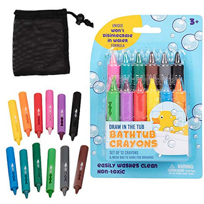 Bath Crayons Set, 12 Colors with Mesh Storage Bag, Non-Toxic Tub Fun | Creative Bath Play Activity, Easy Cleanup, Bright Colors Spark Imagination, Durable Design, Great for Summer Water Fun