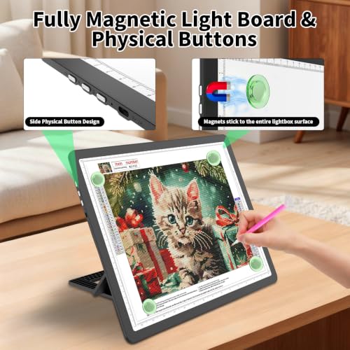 LEACUBER Rechargeable A3 Light Pad with Stand & Bag, Super Bright Magnetic Tracing Light Box with Side Buttons, Diamond Art Light Board for Diamond Painting, LED Light Table for Sketching, Drawing - size: A3 with Carry Bag
