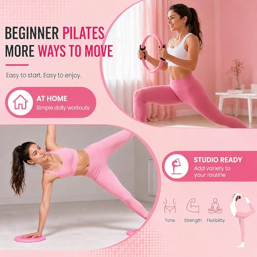 Pilates Kit for Home Workouts, Complete Pilates Starter Set for Women with Workout Guide, 15 Inch Pilates Ring, Mini Pilates Ring, Ball, Resistance Bands, Yoga Strap, Grip Socks & Carry Bag