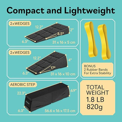 Squat Wedge Block Set of 3/5 - 960 LBS Capacity - Slant Board for Calf Stretching with 5 Stackable Angles - Calf Stretcher Slant Board - Workout Equipment - EPP Material for Exercise Equipment & Physical Therapy - color: Black&Classic