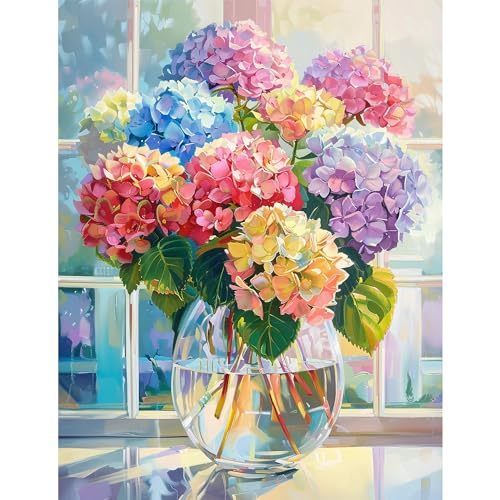 Hydrangea Flower 5D Diamond Art Kit, Full Drill 12x16 Inch for Adults Gift | Hydrangea floral nature design round diamond painting kit. Ideal adults, beginners, home decor gift - color: Hydrangea Flower