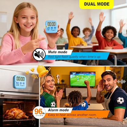 Antonki 2 Pack Digital Timer for Kids Classroom Kitchen Timers for Cooking | w/ Battery, Easy to View, Alarm, Mute Mode, Count Down/Up, Magnetic, Kickstand, Hanging, Classroom Timer for Teacher Supplies - color: Clear Blue