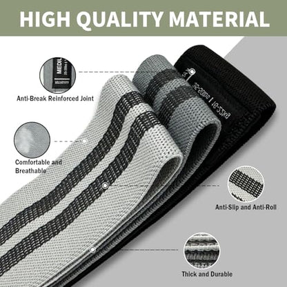 KANGFITER Non-Slip Fabric Resistance Bands for Working Out 3 Levels - color: 3.Grey Set