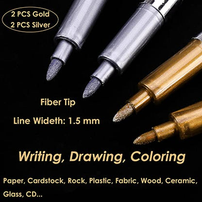 Dyvicl Metallic Markers Pens - Silver and Gold Paint Pens for Black Paper, Glass, Rock Painting, Halloween Pumpkin, Card Making, Scrapbook Album, Christmas DIY Art Craft Kids, Set of 4 - color: Gold & Silver
