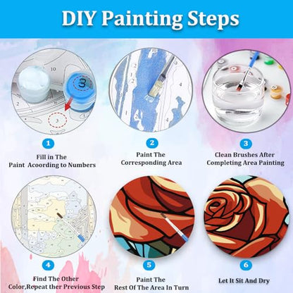 Artunion Framed Paint by Numbers Kit for Adults Beginners & Kids Ages 8-12,Red Rose Flower Paint by Number with Frame, Stained Glass Paint by Numbers Kit on Canvas 10 * 10 Inch Without Easel - color: ZXT-243-F
