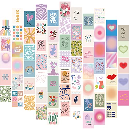 TRAMIN Danish Pastel Wall Art, 70pcs Aesthetic Pictures for Bedroom Decor, Cute Room Decor for Teen Girls - color: Danish Pastel
