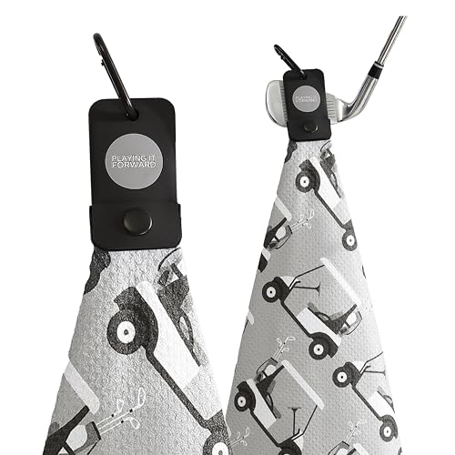 Magnetic Golf Towels for Golf Bags with Clip & Ultra Strong Magnet - Waffle Weave Microfiber Towel for Secure Hold on Bags & Carts - Ideal Club Cleaner & Accessories - Golf Cart - color: Golf Cart