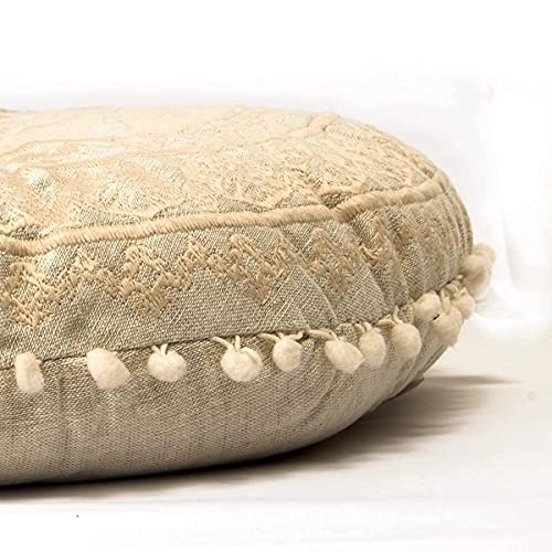 Mandala Life ART Bohemian Floor Cushion Cover –24 inches - Room Décor Decorative Round Pillow Case for Meditation, Yoga, and Boho Chic- Seating Area - color: Natural Beige, style: Pillow Cover