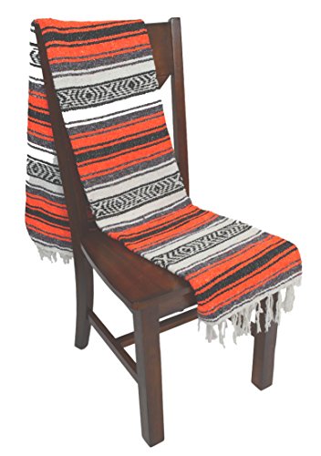 Open Road Goods Mexican Blanket - Authentic Serape Falsa Blanket - Handmade (Orange) - color: Orange