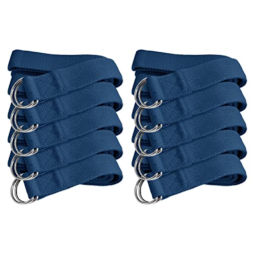 Bulk Yoga Straps, 10 Pack, 6ft, D-Ring Buckle | Adjustable Leg Stretching Strap for Muscle and Hamstring Stretch - Exercise Strap for Home,Gym, Schools and Studio - color: Blue
