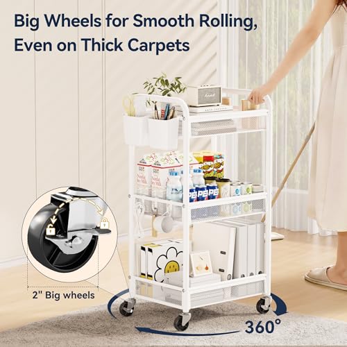 YASONIC 3 Tier Metal Rolling Cart, White Utility Storage Cart with Wheels - color: White, size: 3-tier