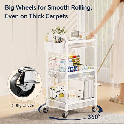 YASONIC 3 Tier Metal Rolling Cart, White Utility Storage Cart with Wheels - color: White, size: 3-tier