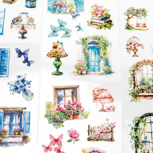 Fallen Flowers Courtyard Sticker Scrapbooking Supplies for Junk Journal, 20 Sheets PET Stickers - Vintage Journaling Stickers, Ephemera Sticker Book Pre Cut(TZ-009-001) - style: Fallen Flowers Courtyard