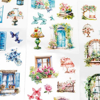 Fallen Flowers Courtyard Sticker Scrapbooking Supplies for Junk Journal, 20 Sheets PET Stickers - Vintage Journaling Stickers, Ephemera Sticker Book Pre Cut(TZ-009-001) - style: Fallen Flowers Courtyard