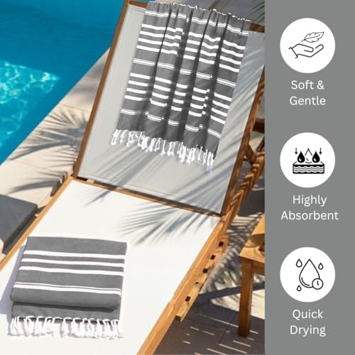 WeWove Turkish Peshtemal Beach Towels Large 39x70 Inch Set of 2-100% Cotton Soft Quick-Drying Absorbent Washable - Versatile for Beach Pool Spa Picnic Travel or Bath Use - Turkish Towels Grey - color: Grey
