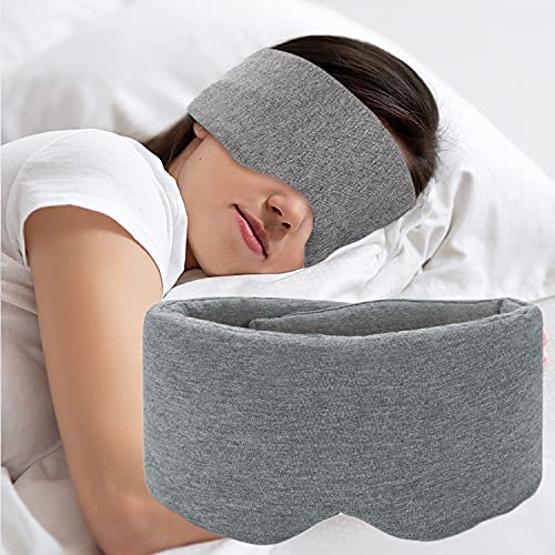Sleep Mask for Men Women,100% Cotton Sleep Eye Mask with Fully Adjustable Strap, 100% Light Blocking Eye Mask for Sleeping, 0 Pressure Eye Covers for Travel Yoga Nap (Gray) - color: Gray