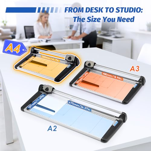 Rotary Paper Trimmer, 15 Sheets Heavy Duty Paper Trimmer, 360mm(14.17") Cutting Length, Commercial Grade Rotary Paper Cutter for Home/Office/School, Black & Silver | Sharp & Safe Blade, Effective for A4-A6 Size, Commercial Grade Rotary Paper Cutter for Ho