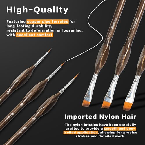 8 Pcs Exquisite Detail Paint Brush Set | Copper Tube, Double-Wire Binding, Birch Wood Triangular Grip for Oil, Watercolour, Acrylic & Digital Art - color: 8pcs Transparent Brown Set