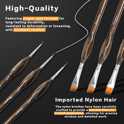 8 Pcs Exquisite Detail Paint Brush Set | Copper Tube, Double-Wire Binding, Birch Wood Triangular Grip for Oil, Watercolour, Acrylic & Digital Art - color: 8pcs Transparent Brown Set