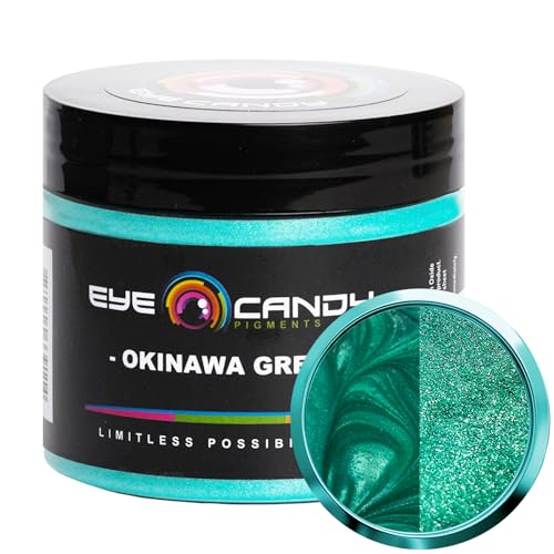 Eye Candy Pigments Premium Green Mica Powder - Okinawa Green (50gr) - for Epoxy, Resin, Soap, Paint, Woodworking, Acrylic Pouring, Bath Bombs, Fishing Lures - DIY Arts and Crafts Additive - color: Okinawa Green