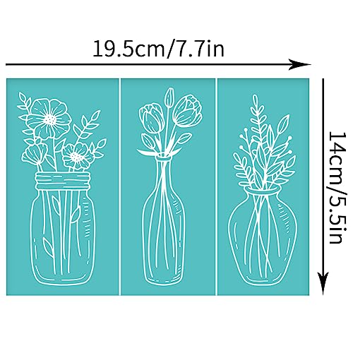 OLYCRAFT 2Pcs 3 Style Vases Self-Adhesive Silk Screen Printing Stencil Flower Vases Silk Screen Stencil Reusable Mesh Stencils Transfer for DIY T-Shirt Fabric Painting 7.7x5.5 Inch - color: Flower in Vase