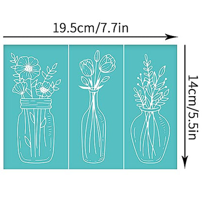 OLYCRAFT 2Pcs 3 Style Vases Self-Adhesive Silk Screen Printing Stencil Flower Vases Silk Screen Stencil Reusable Mesh Stencils Transfer for DIY T-Shirt Fabric Painting 7.7x5.5 Inch - color: Flower in Vase