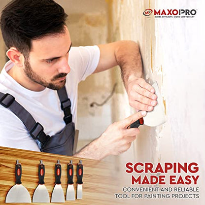 Professional Putty Knife Set Stainless Steel – 5Pcs Durable Putty Knife Scrapers for Drywall Spackle, Filing, Paint Scraping – Puddy Knife Wall Repair Kit with Ergonomic Non-Slip Handle