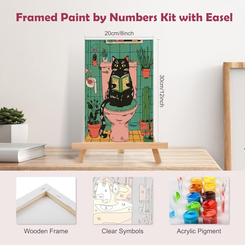 MOGTAA Paint by Numbers Kit for Adults with Frame, Cat Paint by Number Canvas, Paint by Numbers with Easel, DIY Animal Oil Painting Kit for Home Wall Decor 8 x 12 Inch - color: Cat1