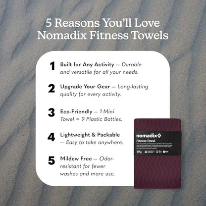 Nomadix Fitness Towel- Microterry Quick-Dry Gym & Yoga Sweat Towel, Odor-Resistant, Ultra Absorbent, Sand & Pet Hair-Resistant, Recycled Material, 30″×16″- Regenerative Black- Regenerative Burgundy - color: Regenerative Burgundy