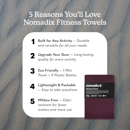 Nomadix Fitness Towel- Microterry Quick-Dry Gym & Yoga Sweat Towel, Odor-Resistant, Ultra Absorbent, Sand & Pet Hair-Resistant, Recycled Material, 30″×16″- Regenerative Black- Regenerative Burgundy - color: Regenerative Burgundy