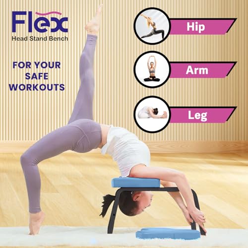 Flex Head Stand Bench - Yoga Inversion Stool for Safe Handstands, Strength Training, and Yoga Poses - 300 lb Capacity, Solid Frame with no Assembly Needed. Includes Nesting Cushion