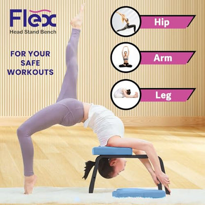 Flex Head Stand Bench - Yoga Inversion Stool for Safe Handstands, Strength Training, and Yoga Poses - 300 lb Capacity, Solid Frame with no Assembly Needed. Includes Nesting Cushion